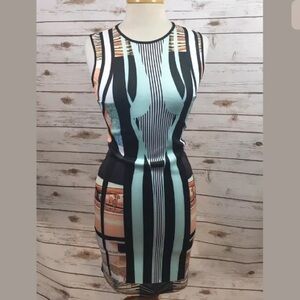 Clover Canyon Sleeveless Geo-Print Mini Dress in Black, Mint & Peach